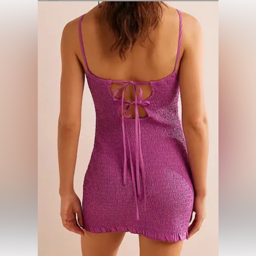 Free People Purple Smocked Tie-Back Mini Dress